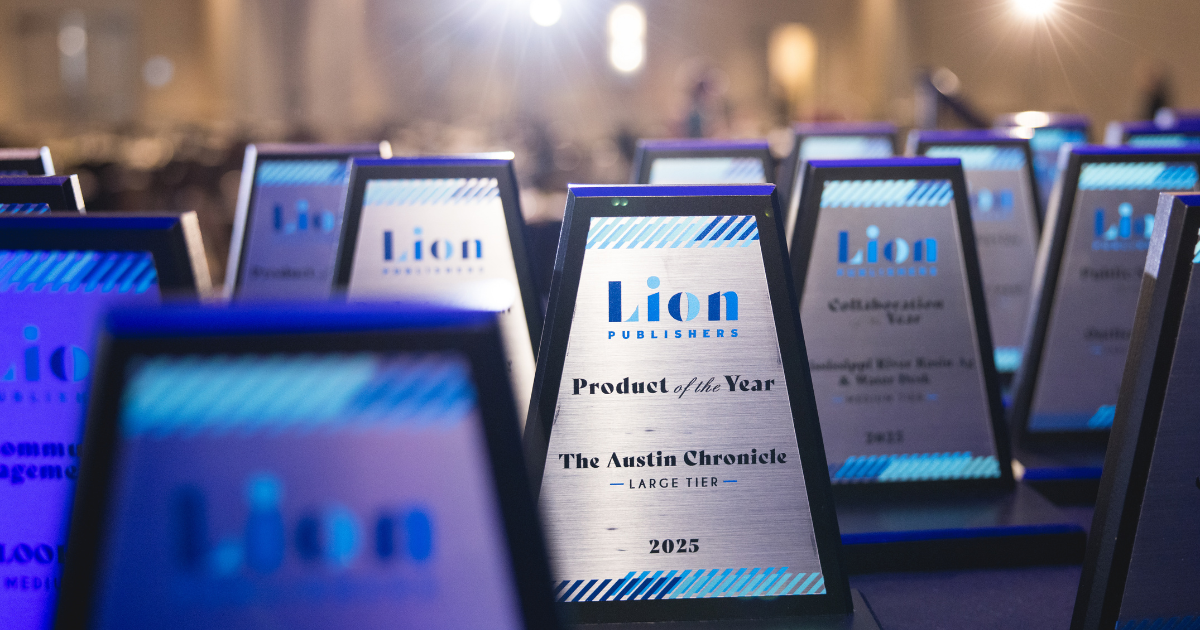 Photo of LION Awards trophies on stage