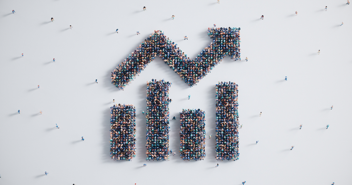 People standing in the shape of a bar chart